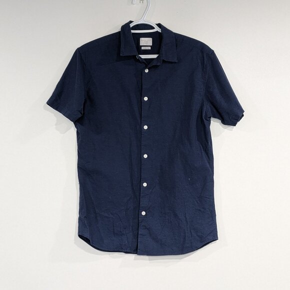Selected Homme Identity Slim Fit Button Down Shirt Navy Blue Size Small - Picture 1 of 3